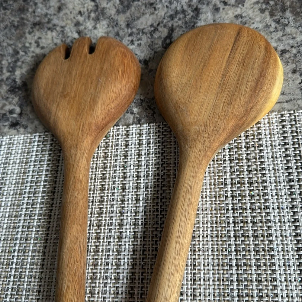 Cravings by Chrissy Teigen Acacia Wood & Gold Metal Handle Salad Serving Set